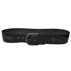 Fossil Black Leather Belt with Gold Accents